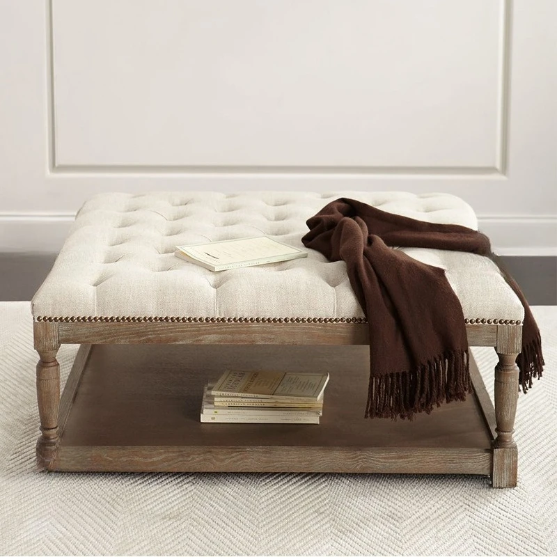 American solid wood changing stool fabric sofa pedal foyer shoe changing stool cloakroom solid wood changing stool pull button