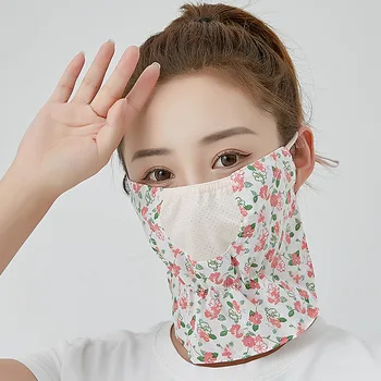 女性用通気性日焼け止めマスク,花柄,屋外用,オープントゥ,夏用