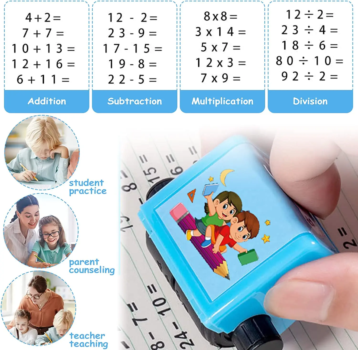 Sello de rodillo Digital para enseñanza, herramienta reutilizable de suma y resta, enseñanza de matemáticas, práctica de preguntas, 100