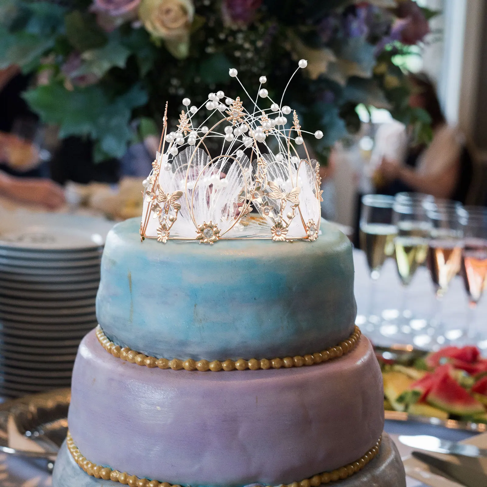 1 قطعة تاج جميل كعكة الديكور جوفاء الدانتيل تصميم الإبداعية الزفاف حفل زفاف كعكة توبر زينة رائعة