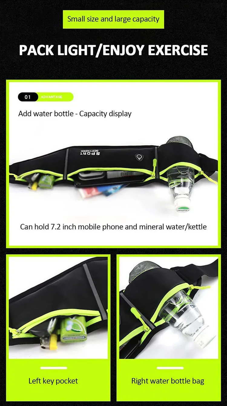 Schlanke Reflektierende Wasserdichte Sport-Hüfttasche mit Kopfhörerloch Leichtes Tragbares Design Ideal für Laufen & Outdoor-Sportarten – Detail 1