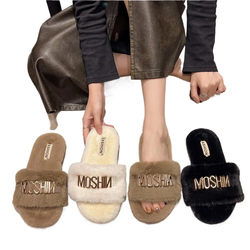 حجم كبير 35-42 نعال قماش النساء الخريف والشتاء موضة جديدة المعادن شقة نعال من القطن عدم الانزلاق الدافئة Zapatillas Planas