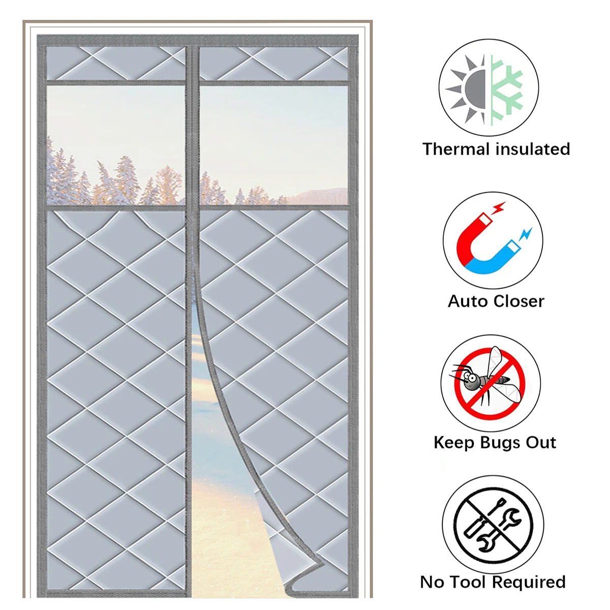 Magnetic insulation door curtain, thickened multi-layer fabric, automatic closing, winter door and window insulation kit