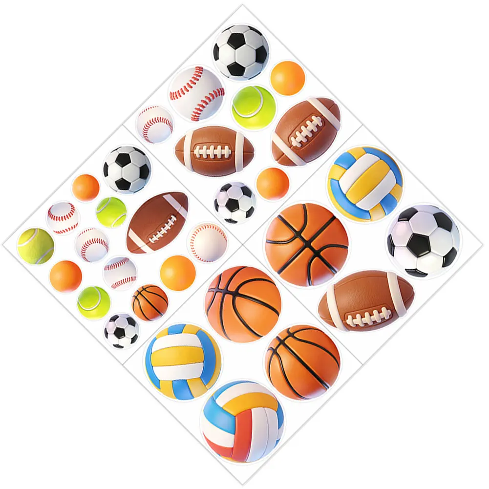Set of 4 Sports Wall Stickers Made from PVC Featuring Basketball and Football Designs for Room Playroom Living Area Decor