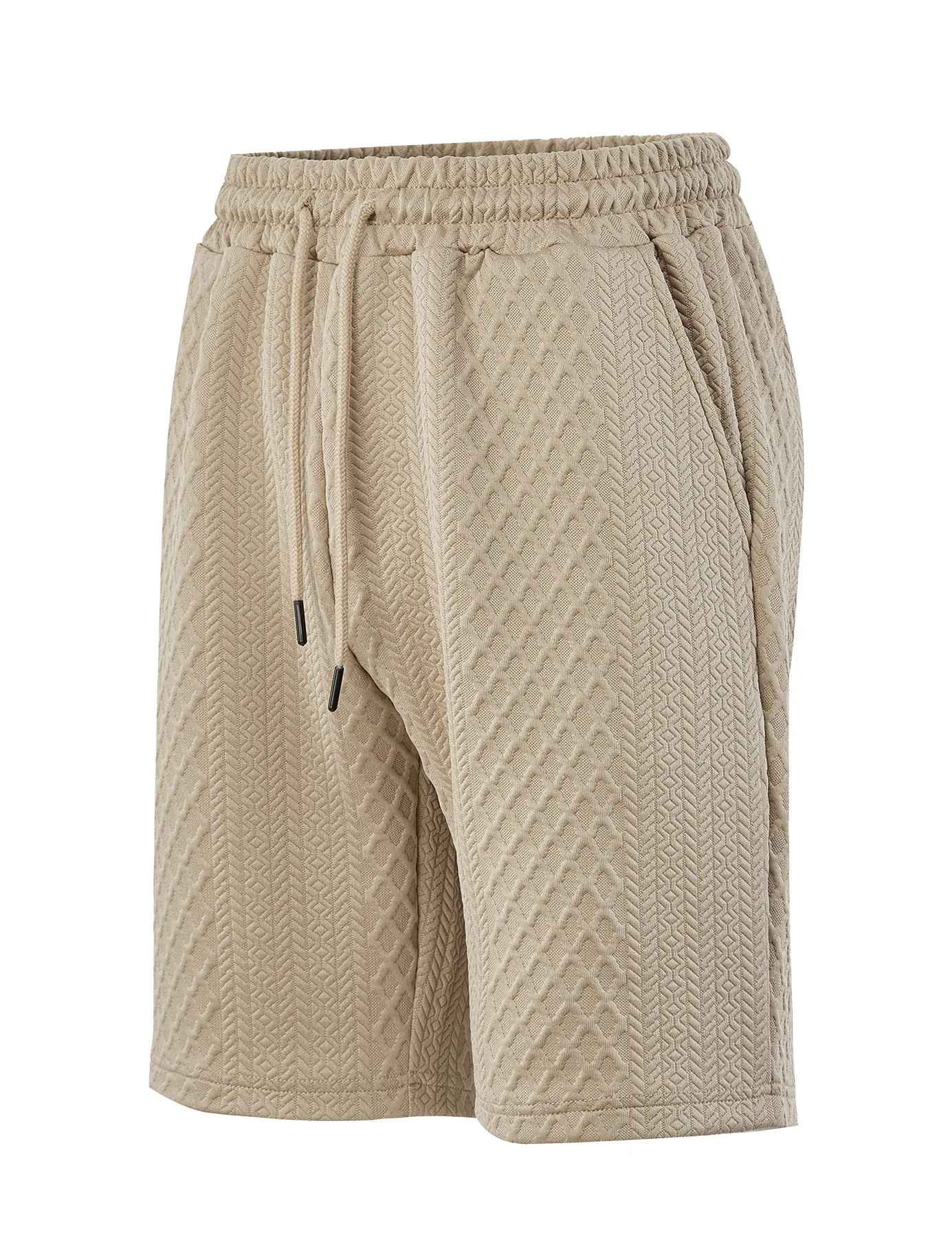 Summer men's loose wide-leg jacquard fabric casual shorts, beach shorts, plain breathable shorts, men's casual sports shorts