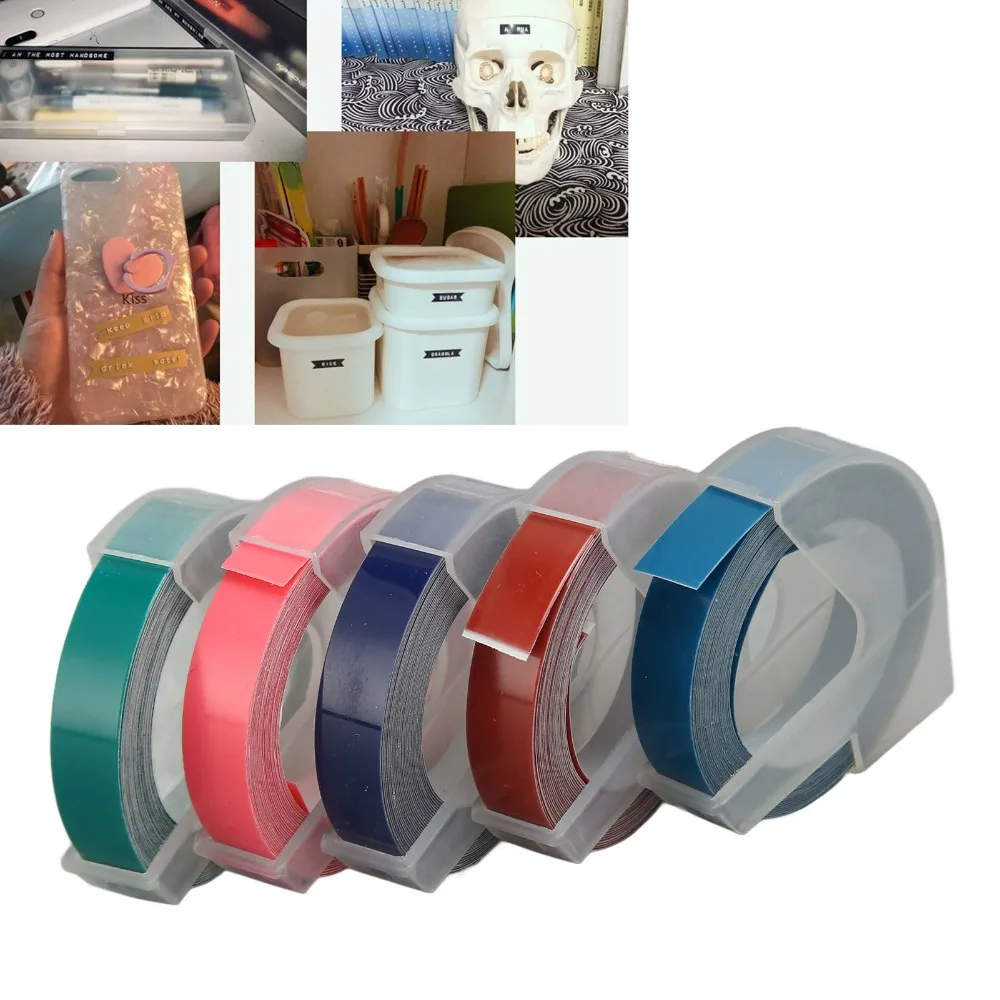 5Pcs 9mm Width 3D Embossing Label Tapes Wide Application Embossing Tape for DYMO12813、12814、 5500A 5500B