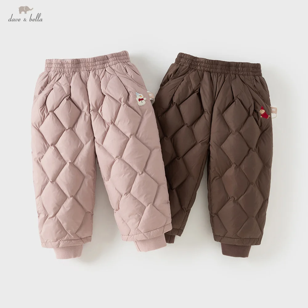 

Dave Bella, детские пуховые штаны, осенне-зимние белые брюки на утином пуху для мальчиков и девочек, плюшевая верхняя одежда с эластичной резинкой на талии, DB4254021