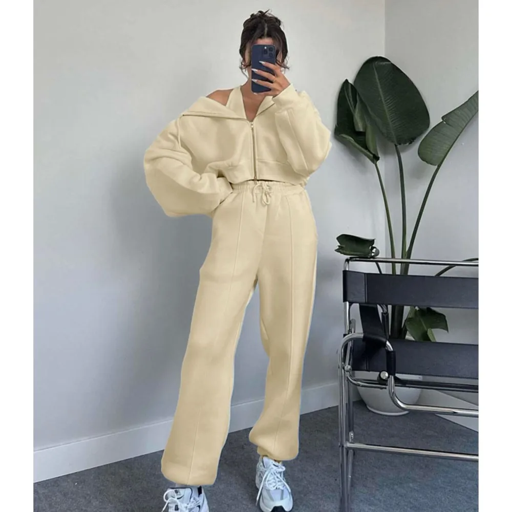 

Осень-зима, однотонный кардиган с капюшоном, женский комплект из двух предметов, модный повседневный свободный свитшот, женский спортивный комплект с длинными брюками 2025