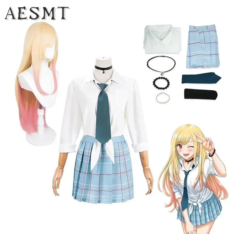 Anime My Dress Up Darling Kitagawa Marin Cosplay Costume JK School Uniform Skirt Outfits Halloween Cosplay Wig Carnival Suit