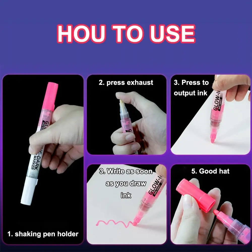 Dual Tip Marker Pen Glow in The Dark DIY Graffiti Highlighter Pen Hand Painting Magic Pen Hand Account Pen School Office