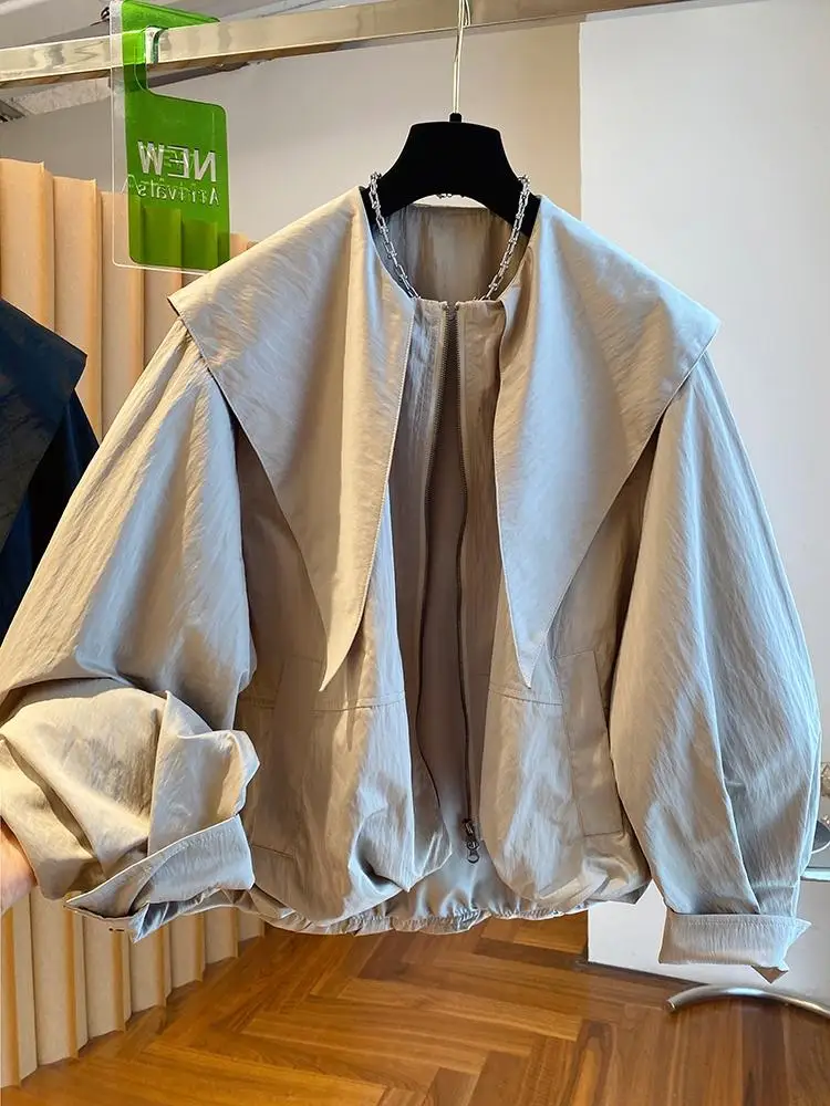 루즈핏 긴팔 샤프 칼라 여성 셔츠 가을 패션 플러스 사이즈 빅 칼라 탑 유럽 스타일 플러스 사이즈 여성 셔츠