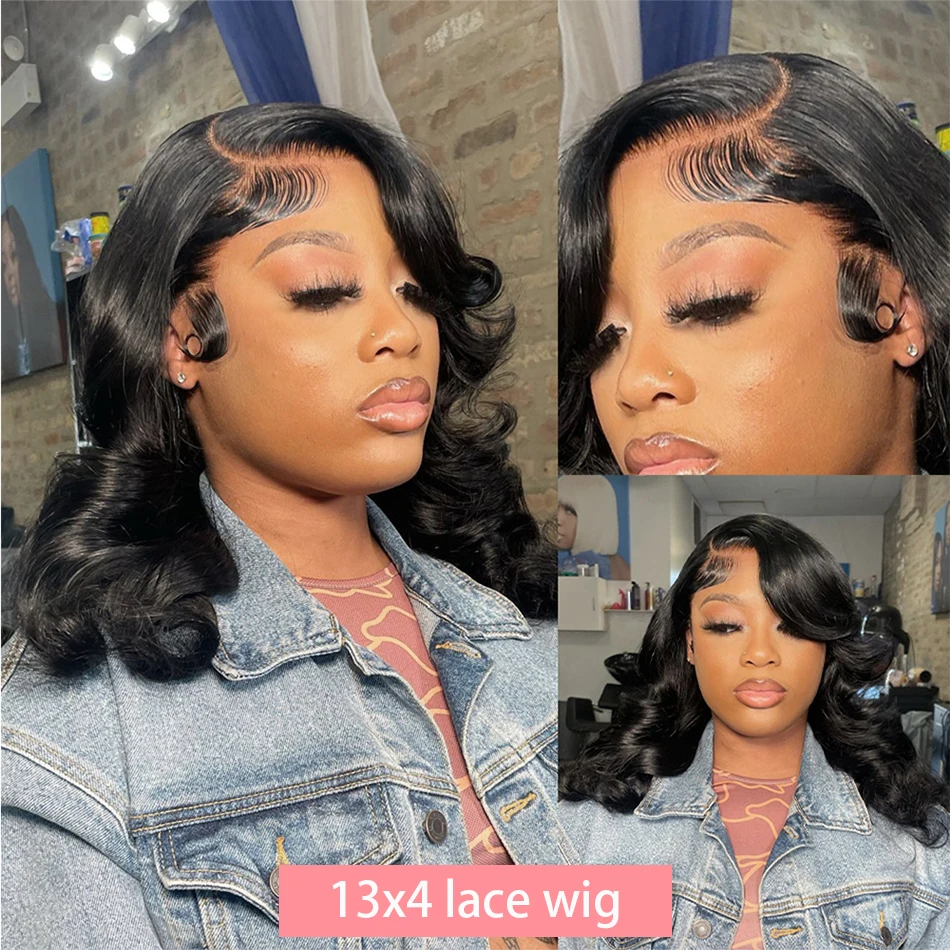 Body Wave Short Bob 13x4 Lace Front Human Hair Wig 150% 200% Brazilian Loose Wave Frontal Wigs 100% Human Hair For Woman 14 Inch