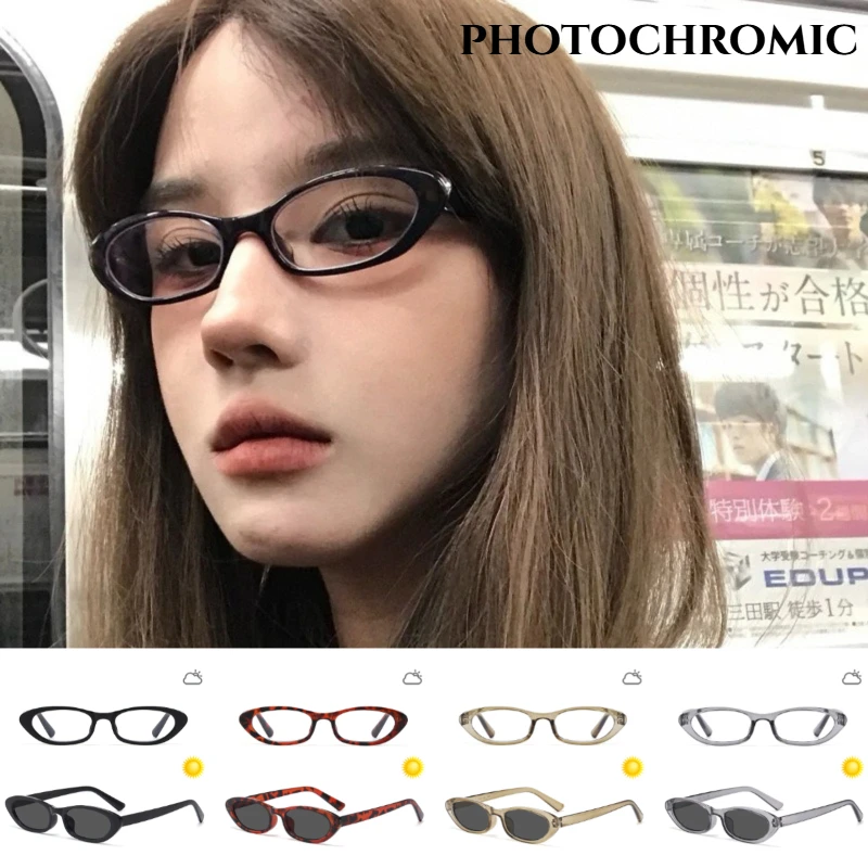 Vintage Cat-Eye Sonnenbrille für Damen, photochromatisch, kleiner Rahmen, neuer Stil, UV400, trendige Sonnenbrille