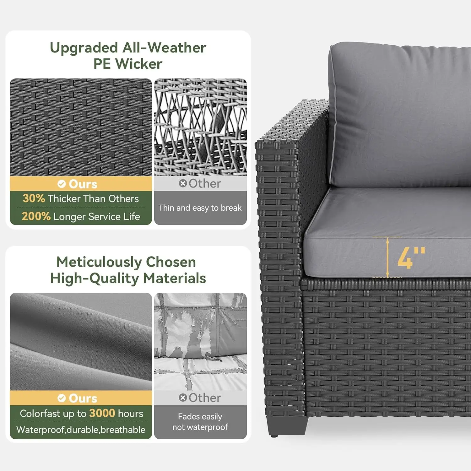 Patio Furniture Set Fire Pit 6 Piece Wicker Ottoman Rattan Sectional Sofa Cushion Waterproof Cover, Customized