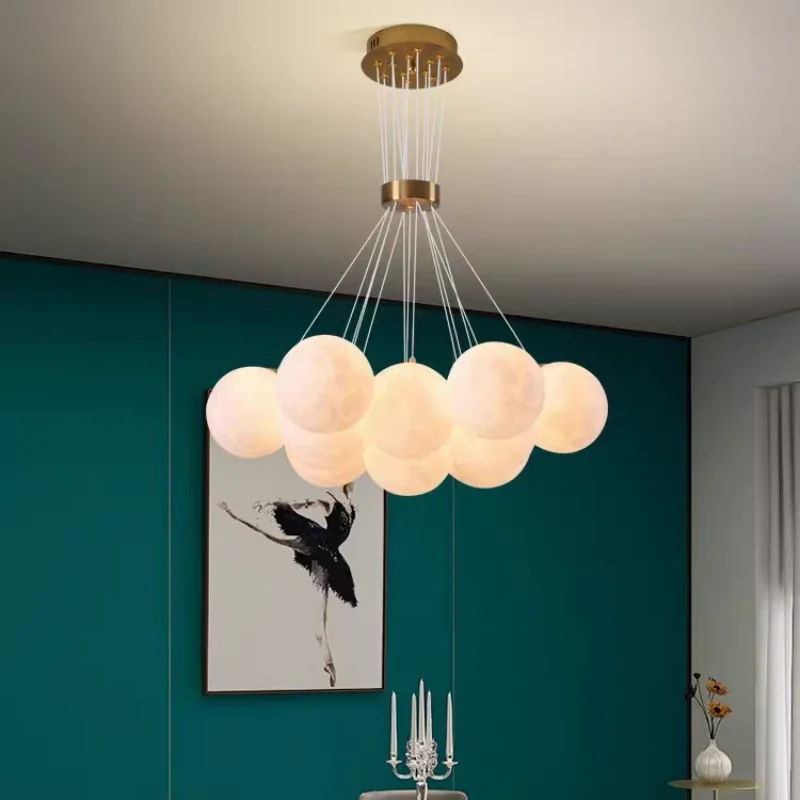 Full Spectrum Eye Protection Cream Moon Ball Lamp Planet Bubble Lamp Living Room Bedroom Princess Atmosphere Room Pendant Light
