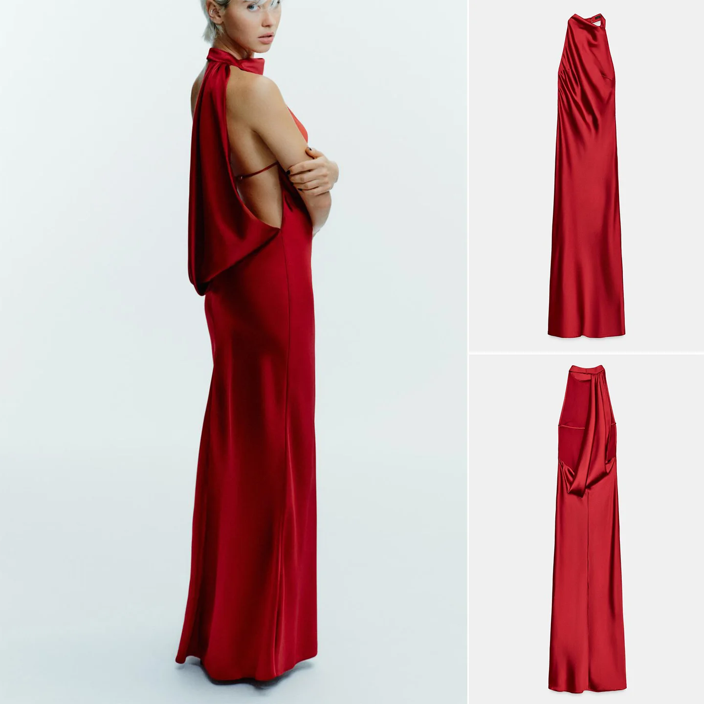 กระโปรงยาวผ้าซาตินเนื้อสัมผัสไหมสำหรับผู้หญิง รุ่นใหม่ประจำฤดูหนาว ดีไซน์เปิดไหล่ ทรงเข้ารูป สไตล์นางฟ้า