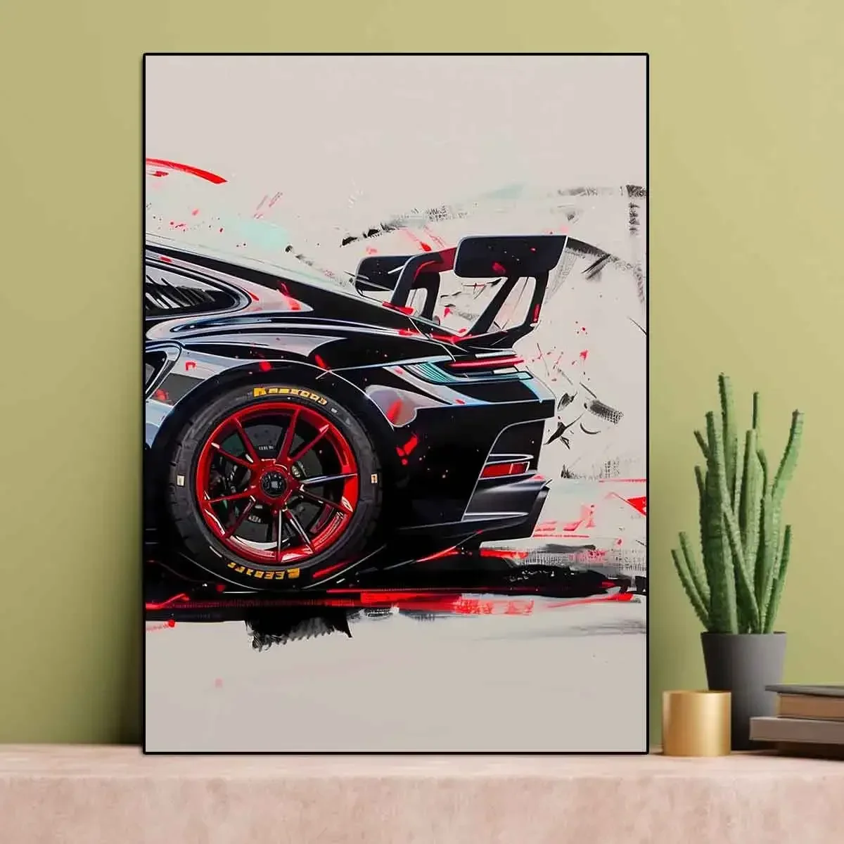سيارة رياضية فائقة شعبية عصرية GT3 RS جرافيتي جدار الفن، ملصق مطبوع قماش عالي الدقة، المنزل، غرفة المعيشة، ديكور الغرفة