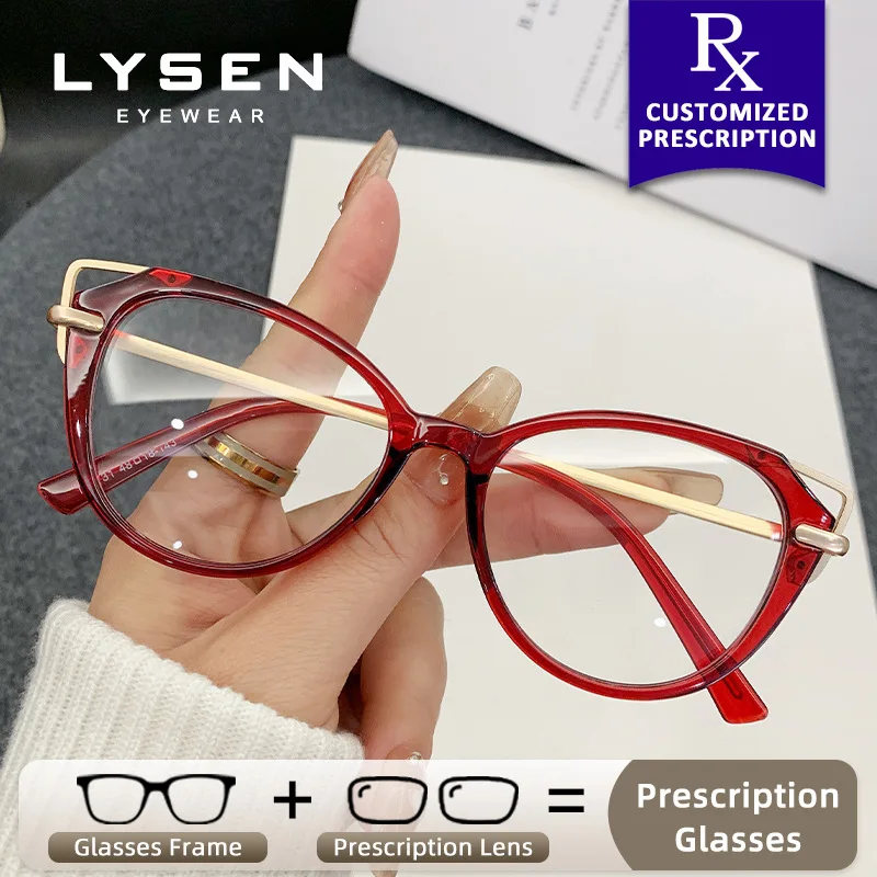 

LYSEN Fashion Cat Eye Myopia Photochromic Glasses with Prescription Lenses Blue Light Blocking Progressive Reading Eyeglasses