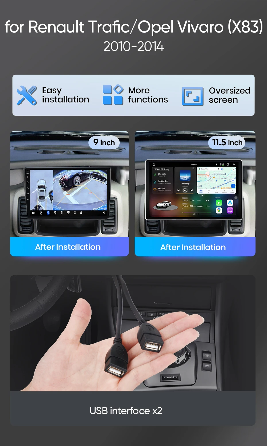 Junsun Android Auto Autoradio für Renault Trafic Opel Vivaro 2010 2011 2012 2013 2014 Multimedia Wireless Apple CarPlay Intelligente Systeme IPS Touchscreen Stereo Video Player 2 Din Autoradio Head Unit Navigation BT GPS 4G WIFI FM AM DSP RDS SWC – Detail 2
