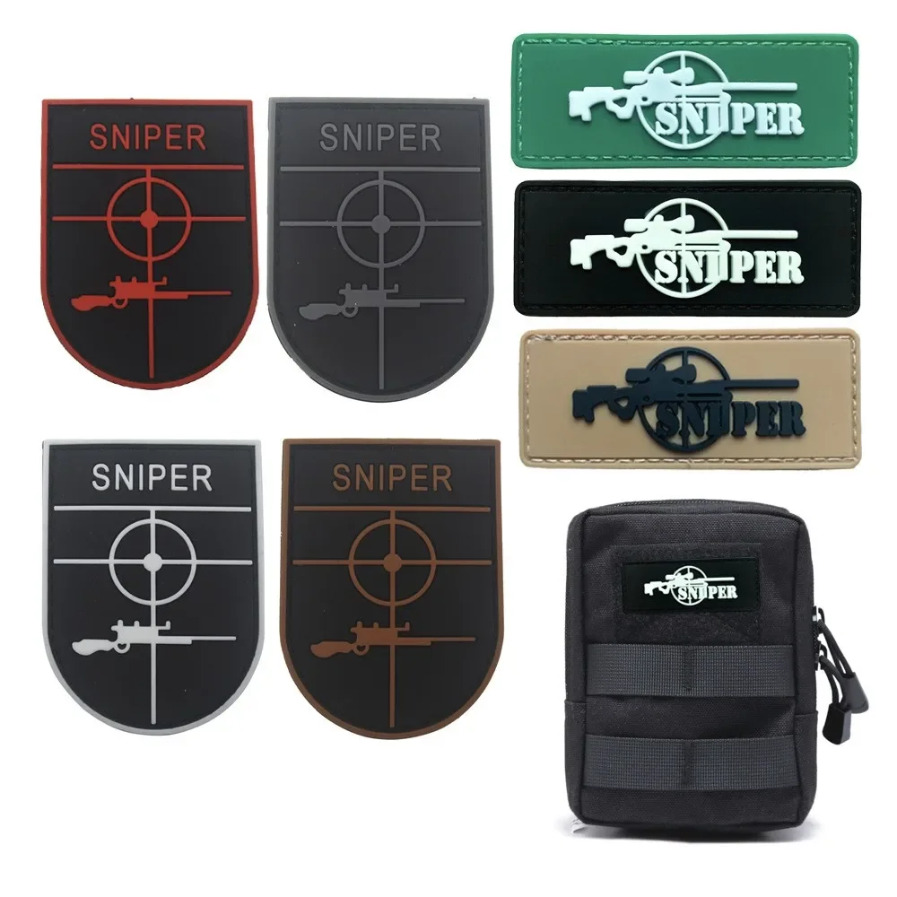 SNIPER Aiming 3D PVC Hook and Loop Patches for Clothing 3D Shield Armband Morale Badge on Backpack Hat Sticker Applique