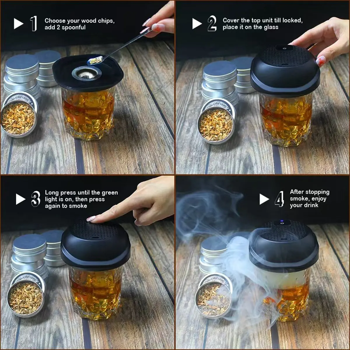 DT77 Electric Cocktail Smoker Kit Rechargeable One-Button Starter No Butane Great Holiday Gift for Men, Dad, Husband
