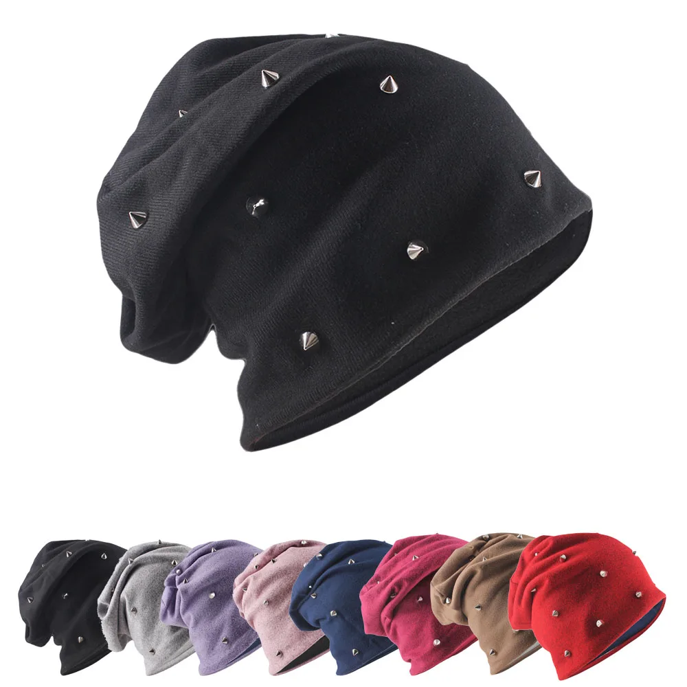 Casual Adult Witer Warm Beanies Skullies Fashion Men Women Outdoor Hip Hop Rivet Beanie Soft Solid Beauty Hat Gorras Sport Hats