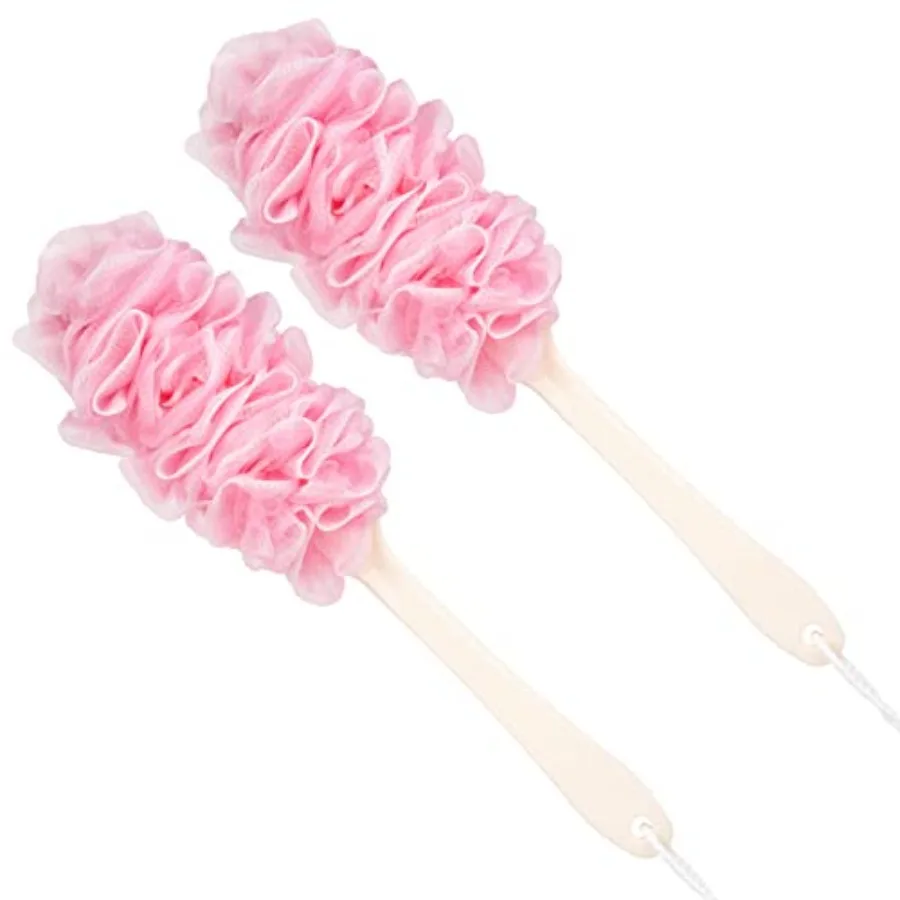 Loofah Back Scrubber for Shower, Loofah On a Stick Long Handle Bath Sponge Shower Brush, Soft Nylon Mesh Body Brush for Womenan