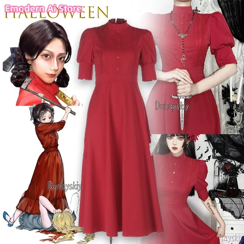 

Red Dress Dark Fantasy Witch Anime Halloween Magical Girl Costume Fall Gothic Sleeve Waist Party Dress Dark Y2k Rave Outfits﻿