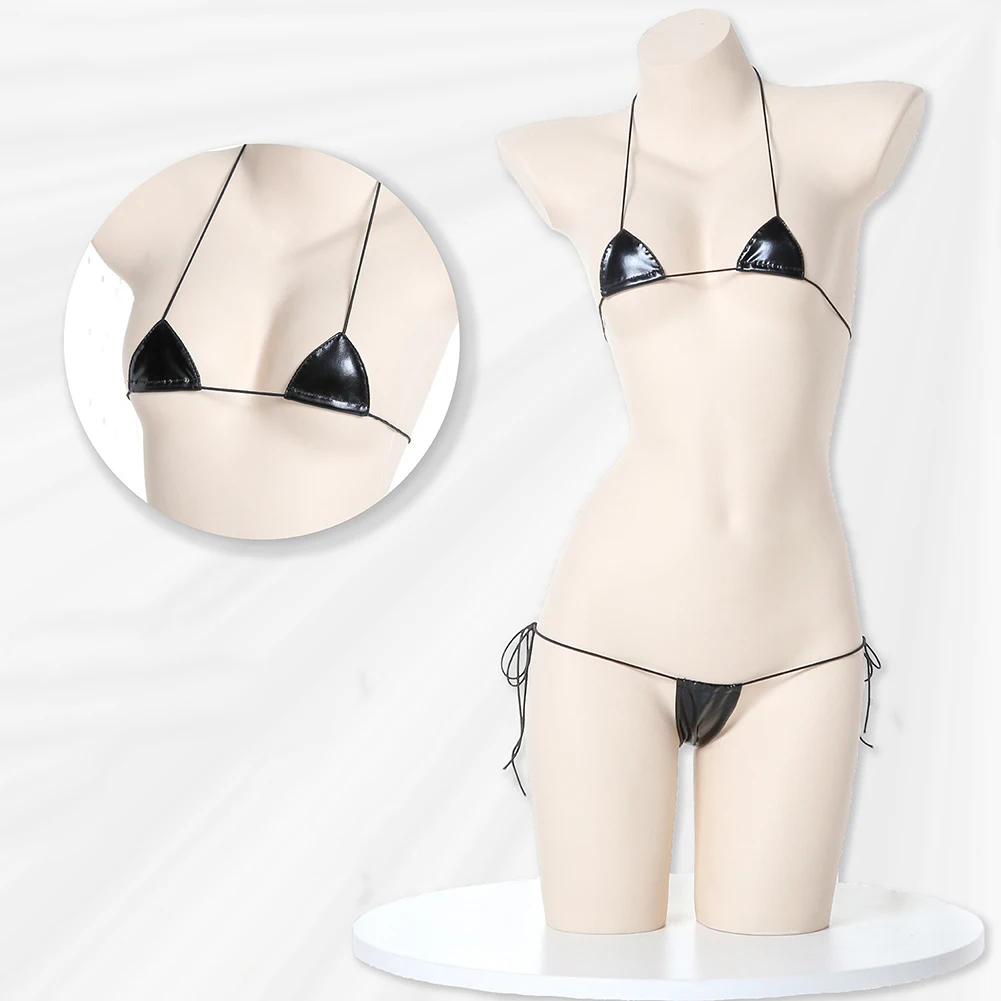 Женское сексуальное женское белье, кожаный бюстгальтер-бикини с Т-образной спинкой, легкий облегающий комплект униформы с лямкой на шнуровке, женское бикини