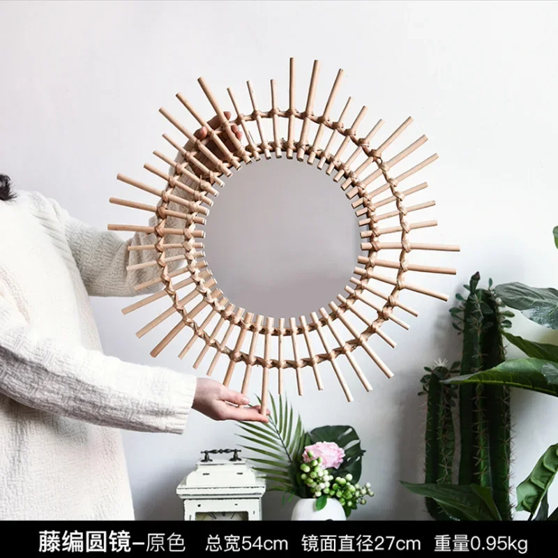 

Creative Japanese style homestay wall rattan decorative mirror vanity makeup mirror art decoration wall hanging mirror