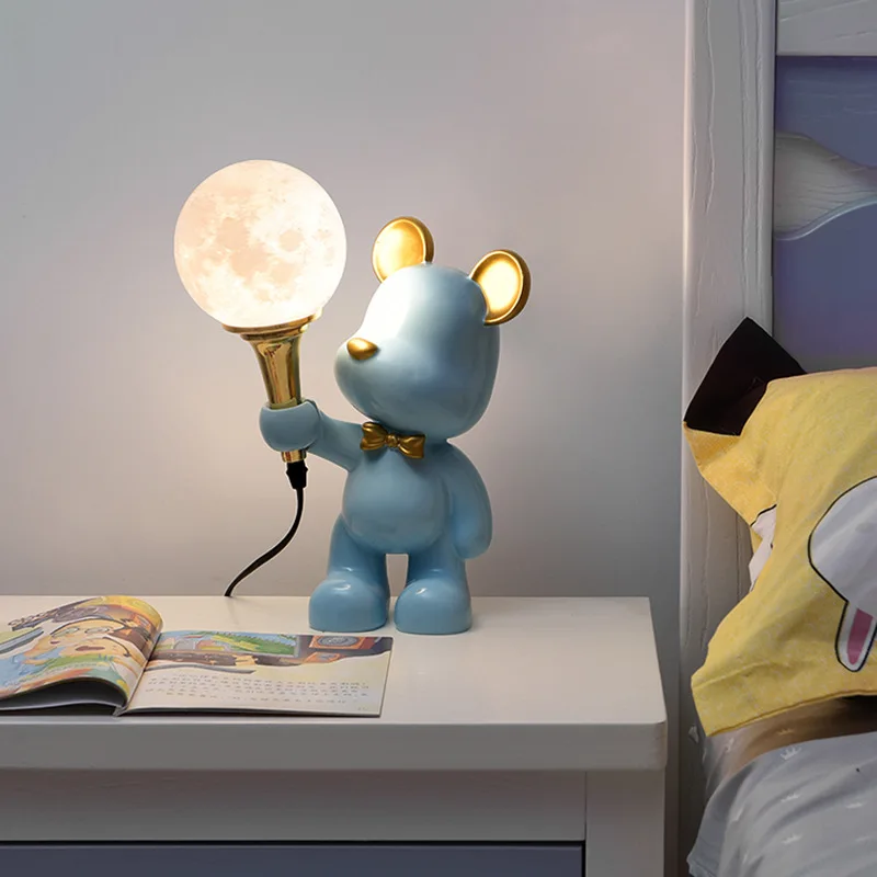 Bear Halogen Bulb Desk Lamp Cute Cartoon Table Light Three-color Toggle Lighting Plug Powered for Children Kids Friend Gift