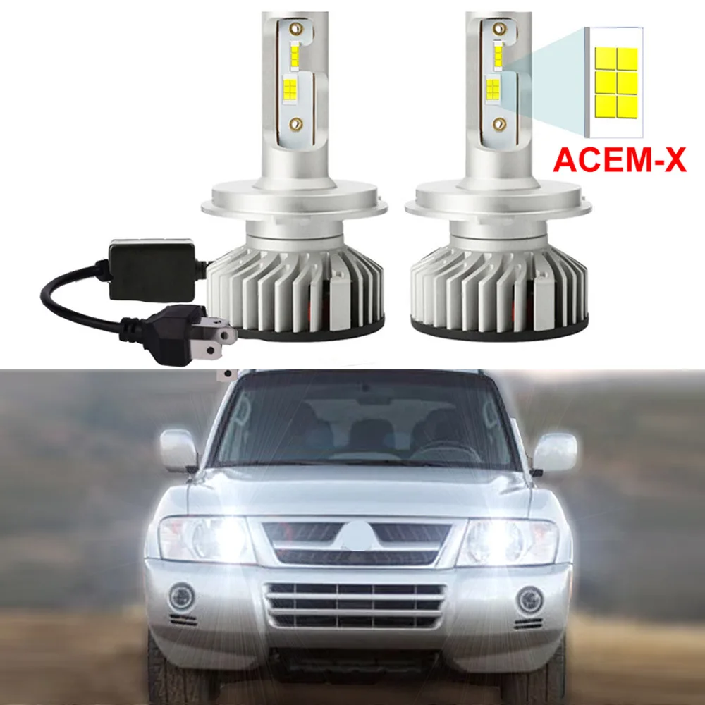 Lampadina per fari a Led per auto 2 pezzi per Mitsubishi Pajero Montero Shogun V60 NM NP NS1999 -2006 ACEM-X chip faro a LED abbagliante