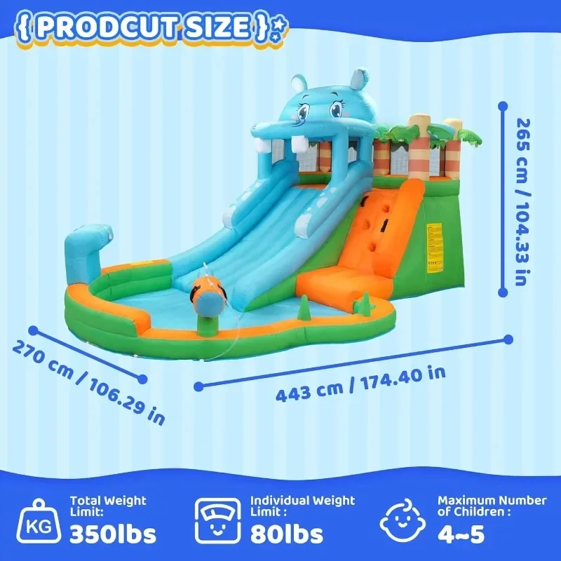 Inflatable Bounce House for Kids, Playhouse Castle Blower, Ball Pit Pool, Climbing Wall, Water Slide for Kids