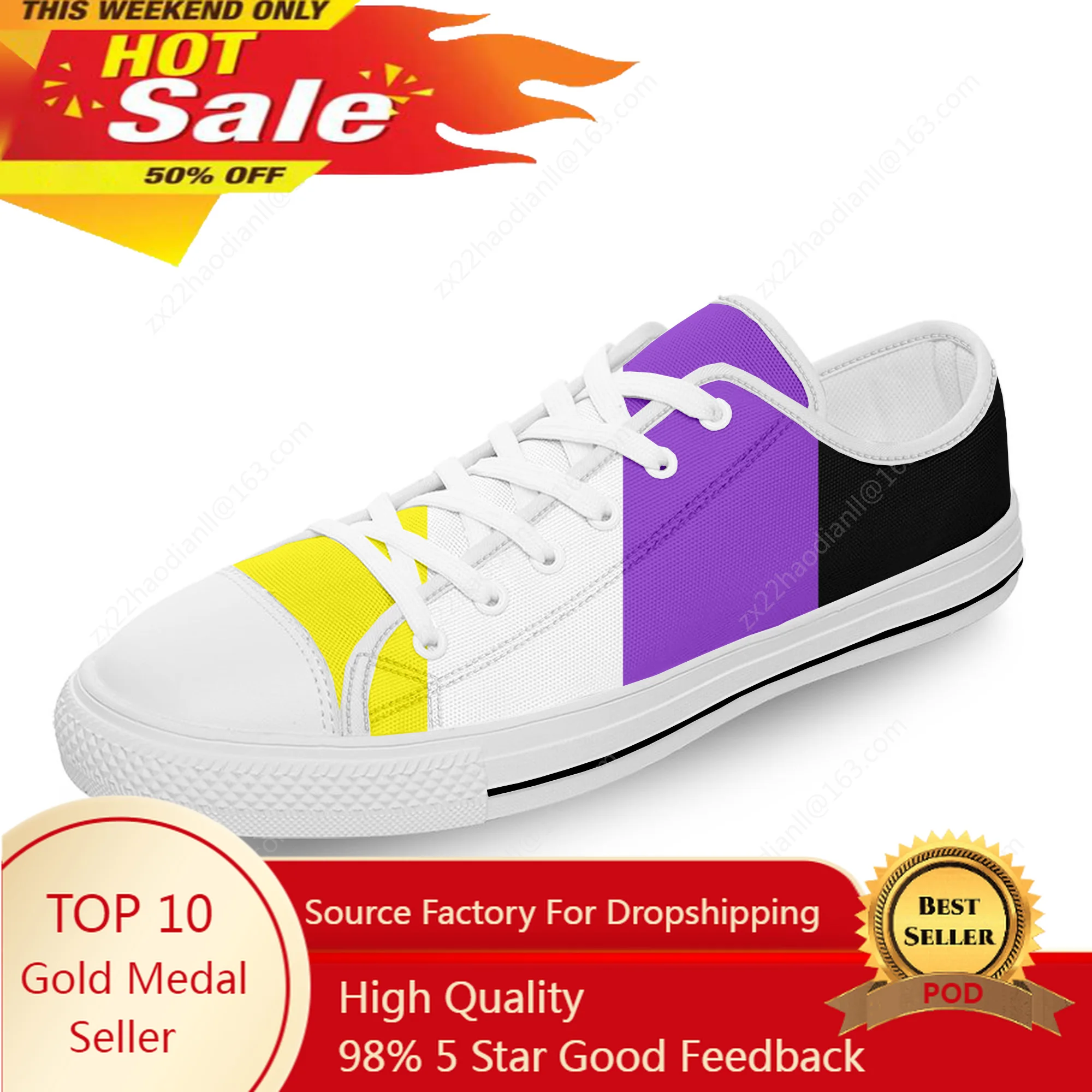 

Non binary Flag Enby Pride Funny White Cloth Fashion 3D Print Low Top Canvas Shoes Men Women Lightweight Breathable Sneakers