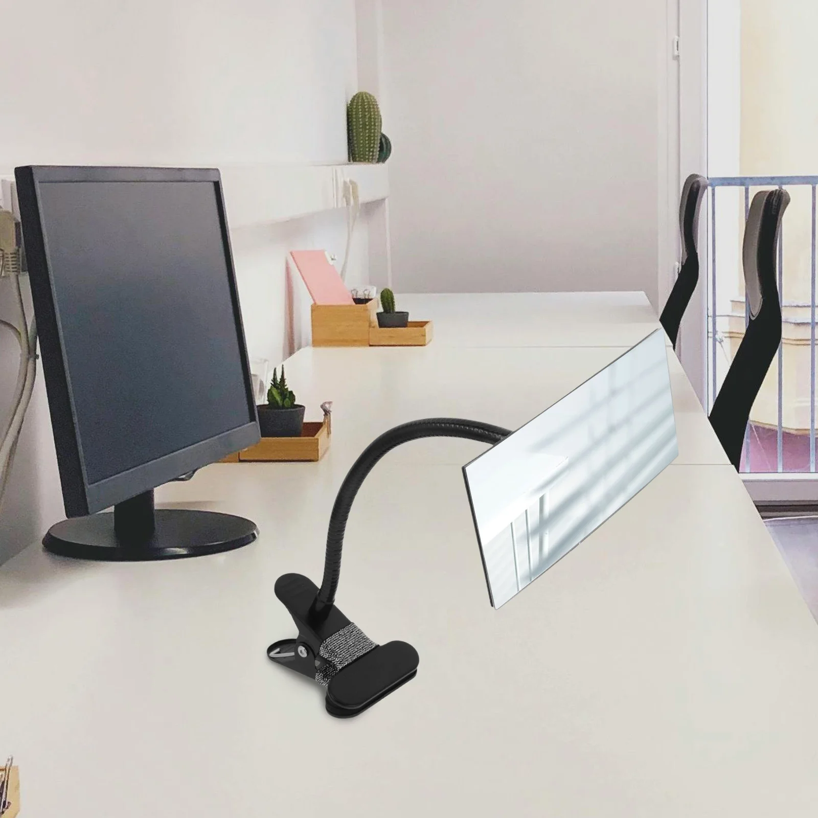 Clip on Security Mirror Black Convex Desk Cubicle Mirror Computer Monitor to See Behind You Personal Safety Rear View Monitor