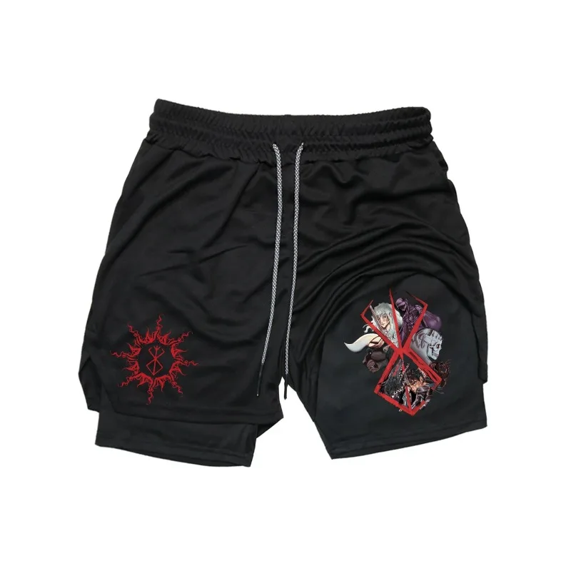 

Аниме Guts 2-в-1 шорты для тренировок в тренажерном зале для мужчин, летние быстросохнущие эластичные спортивные компрессионные шорты для фитнеса, бега в тренажерном зале, бега