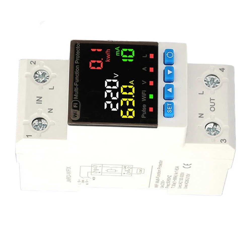 Over Under Voltage Protector with Auto Reclosing Current Monitoring and Energy Tracking for AC220V 63A Systems
