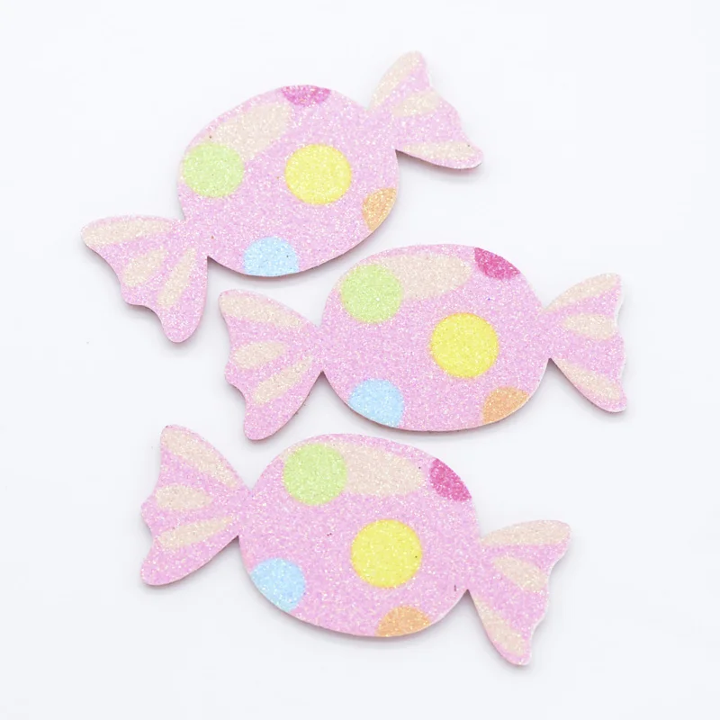 12Pcs/lot Glitter Print Powders Fabric Appliques Sweet Candy for DIY Party Cake Topper Baby Hair Clips Bow Decor Patches