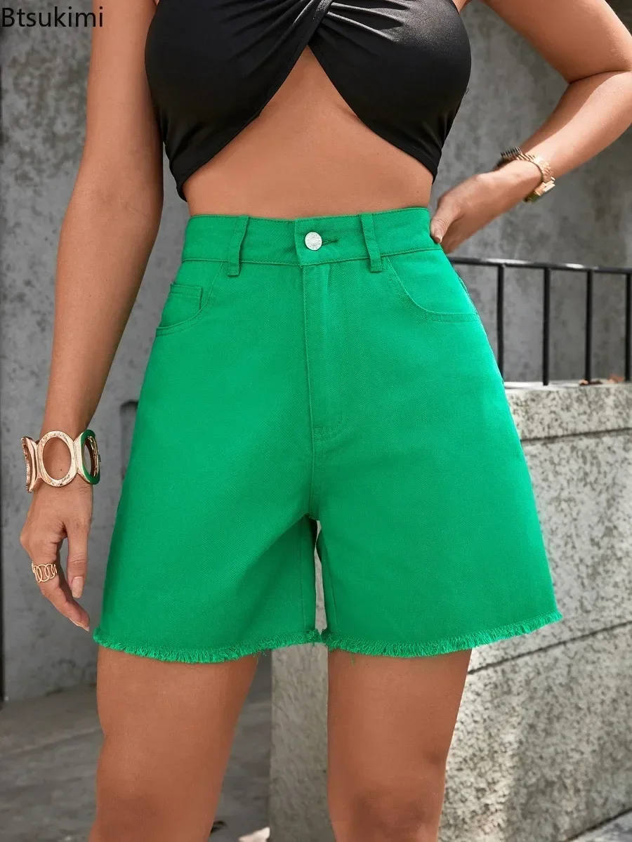 2025 Women's High Waist Denim Shorts Spring Summer Casual Female Loose Straight Button Jeans Bermuda Shorts Denim Short Female