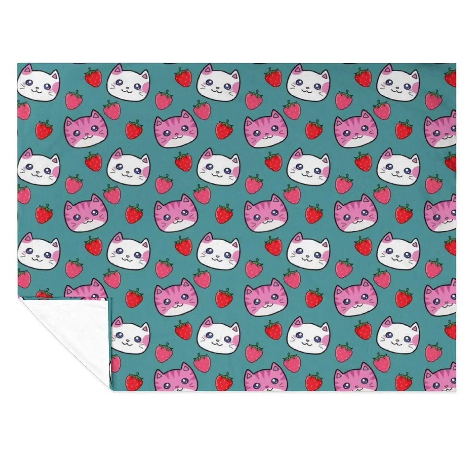 

Cute Kawaii Strawberry Cats on Blue Throw Blanket Furry Extra Large Throw Cute Plaid Sofa Throw Blankets
