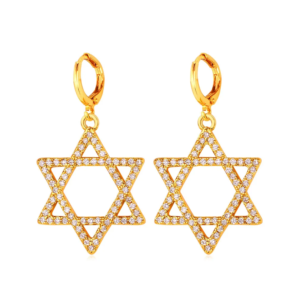 ChainsPro David Star Earrings for Women Gold Silver Color White Cubic Zirconia Drop Earrings Jewish Religious Jewelry