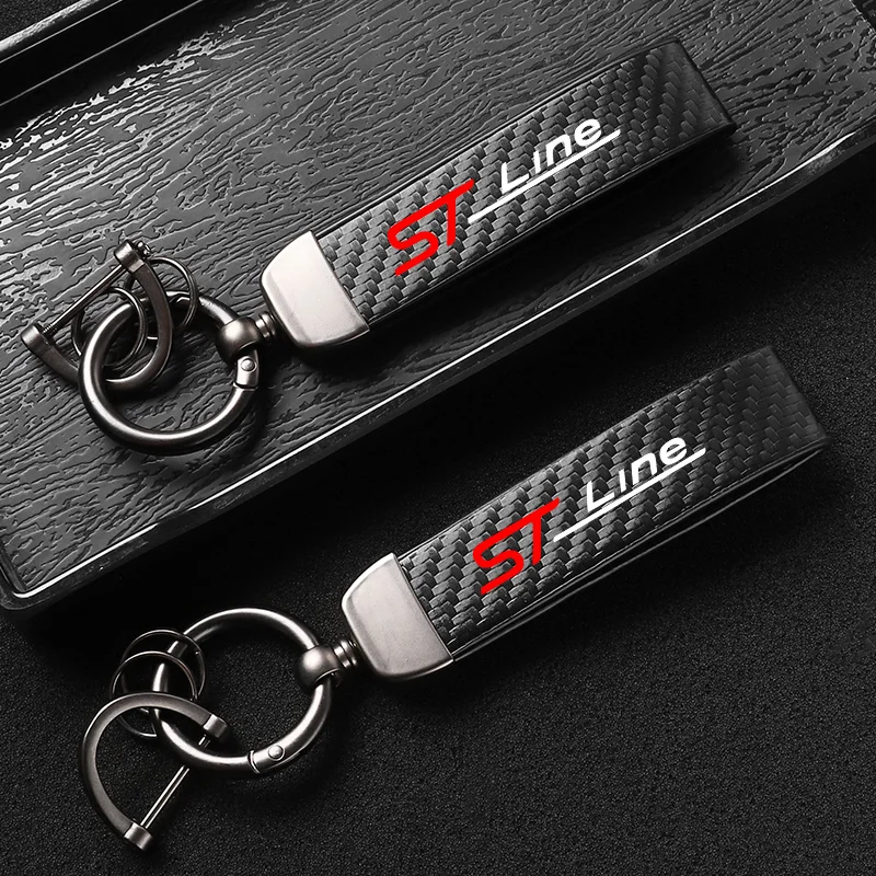 Leather Car KeyChain High-Grade Carbon Fiber For Ford ST-line Focus Mondeo Ecosport Kuga Mk3 4 Fiesta Car KeyChain Accessories