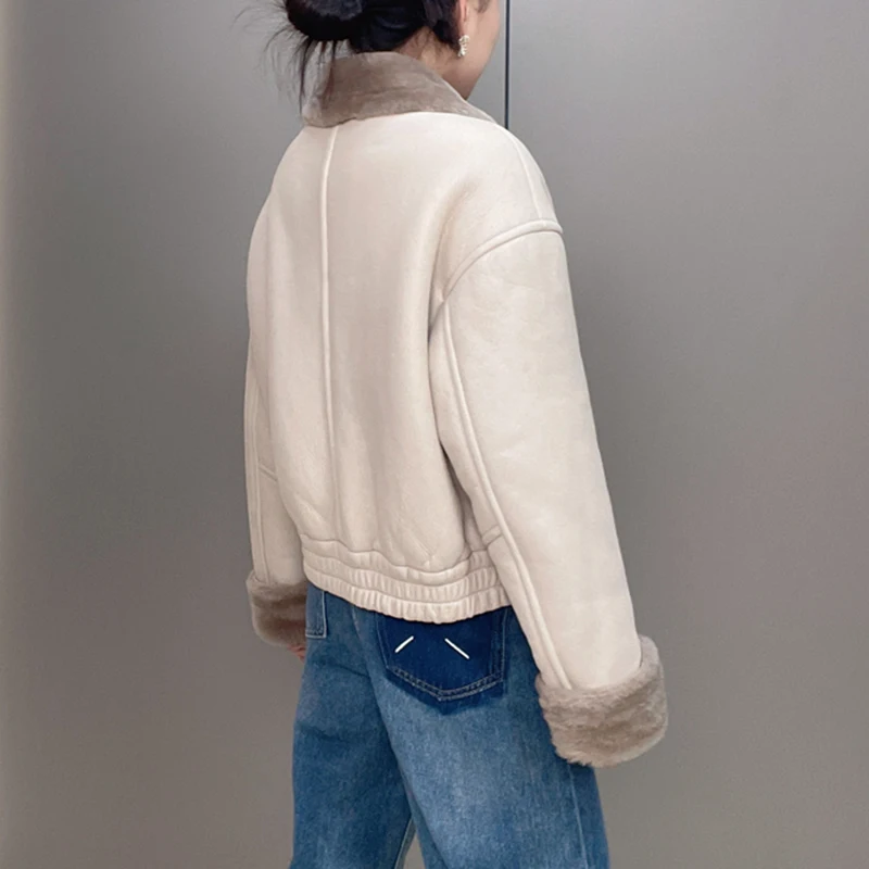 Abrigo de piel auténtica para mujer, chaqueta de lana de oveja, café, Vintage, locomotora, moda de invierno