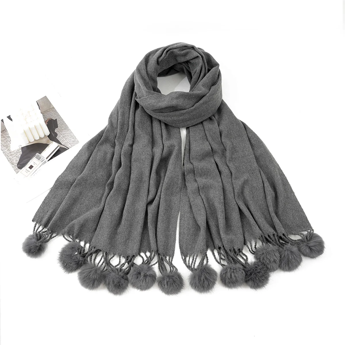 Hot new solid color imitation cashmere monochrome hanging hairball fashion scarf women all match warm scarf