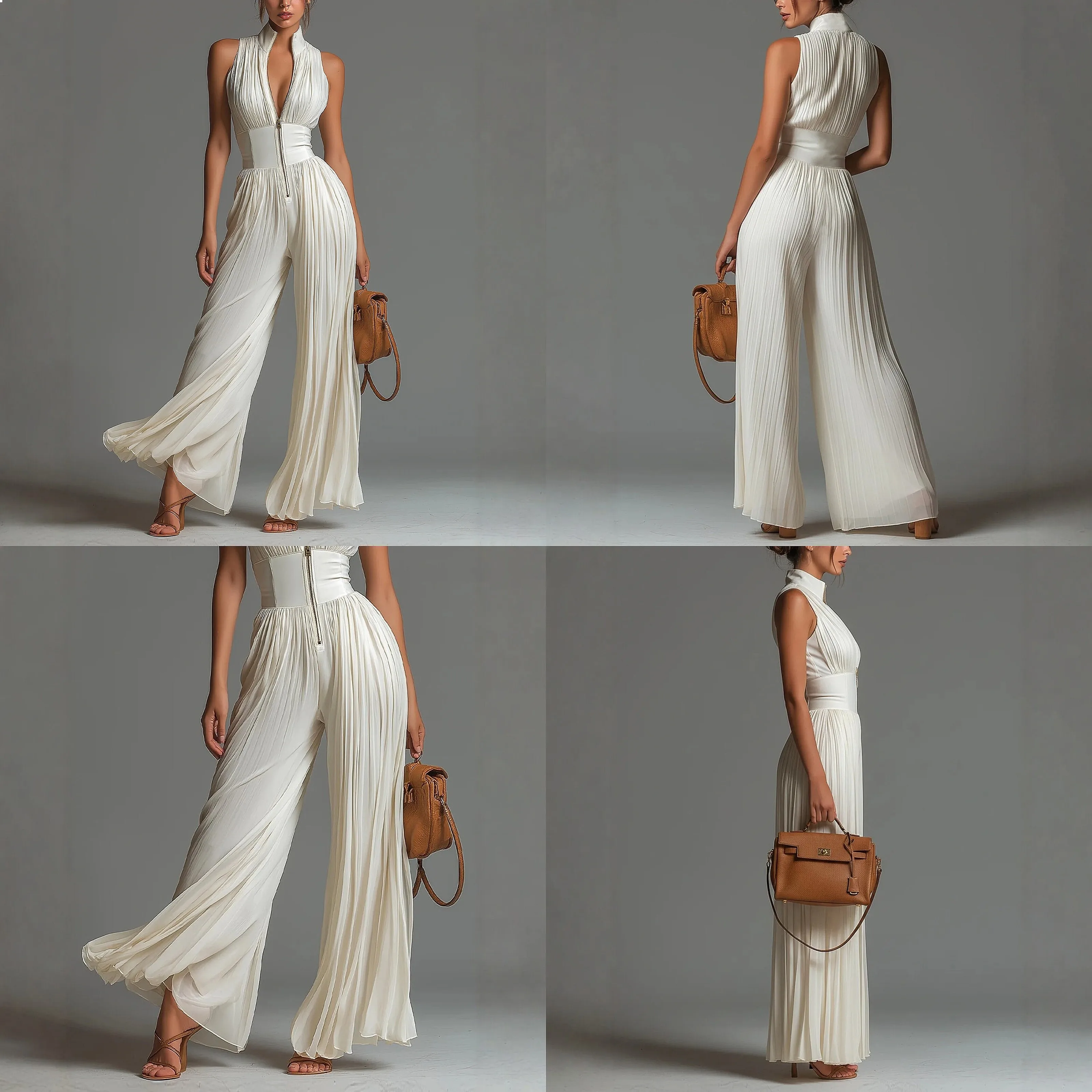 White Ruffle Halter Jumpsuit Women Long Wide Leg Pleated Fashion Sexy Overall Jumpsuits