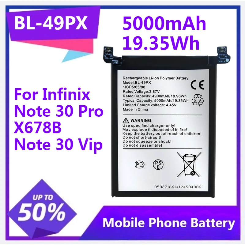 5000mAh BL-49PX Replacement Battery For Infinix Note 30 Pro X678B Note 30 Mobile Phone Batteries