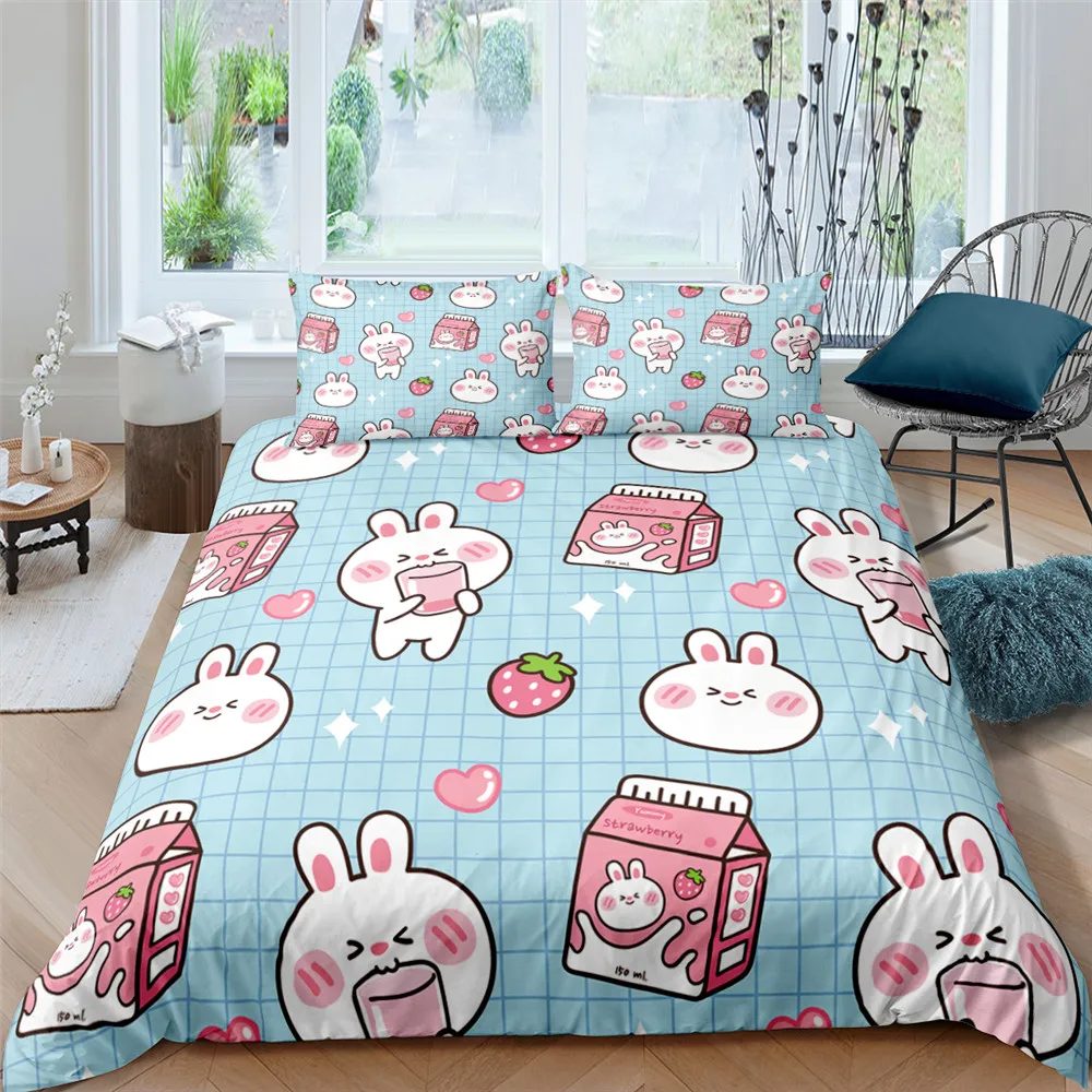 

Cartoon Cute Dog/Rabbit Bedding Set Nordic King Single Twin Queen Bed Cover Full Soft Duvet Cover For Girl Boy Kid Teens Gift