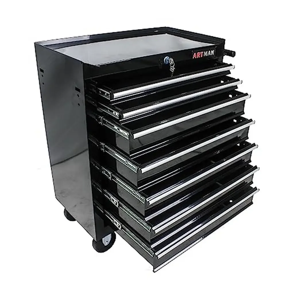 

7-Drawer Rolling Tool Chest With Interlock System And Wheels Cold Rolled Steel Garage Warehouse Workshop Repair Shop Black