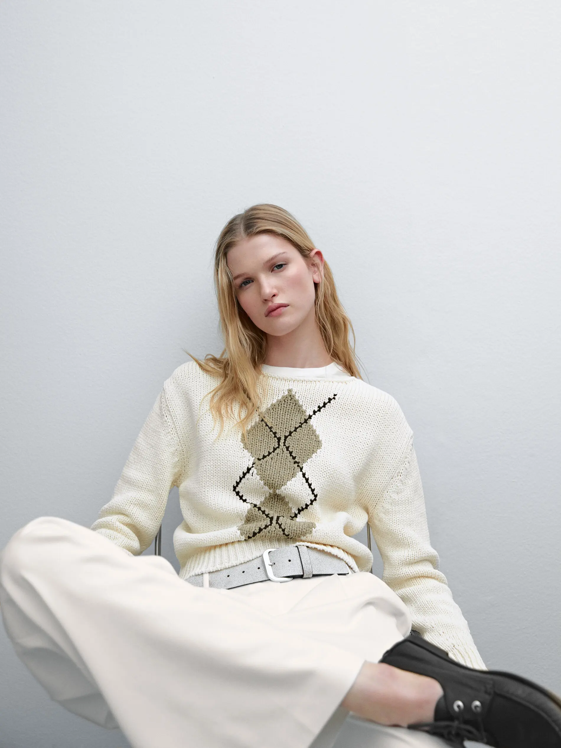 Ethereal MD 2025 massidutti spring new style of Casual diamond-patterned short round-neck sweater