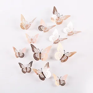 3D imitação metal borboleta decoração adesivo, borboleta escultura oca, decoração de parede para casa, sala de estar, estéreo, 12pcs 10 principais vendas borboleta metal aplique - №3